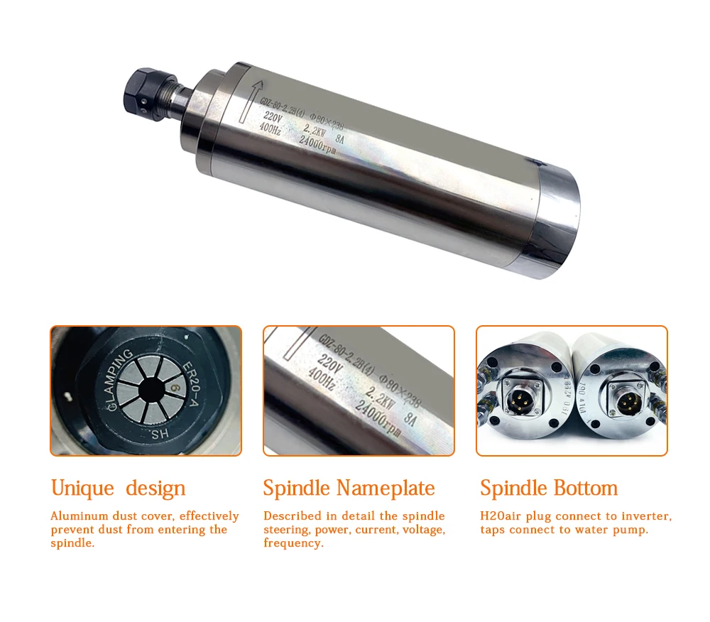 2.2KW 1.5KW с водяным охлаждением шпинделя двигатель 220 В 4 шт. подшипники Высокая Точность 0,01 мм больше тип
