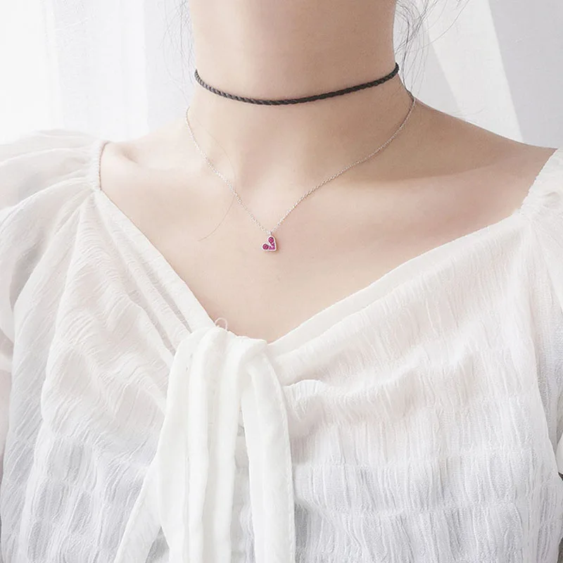 Caiylaam 925 пробы cеребро кулон кристалл Цепочки и ожерелья для Для женщин сладкие