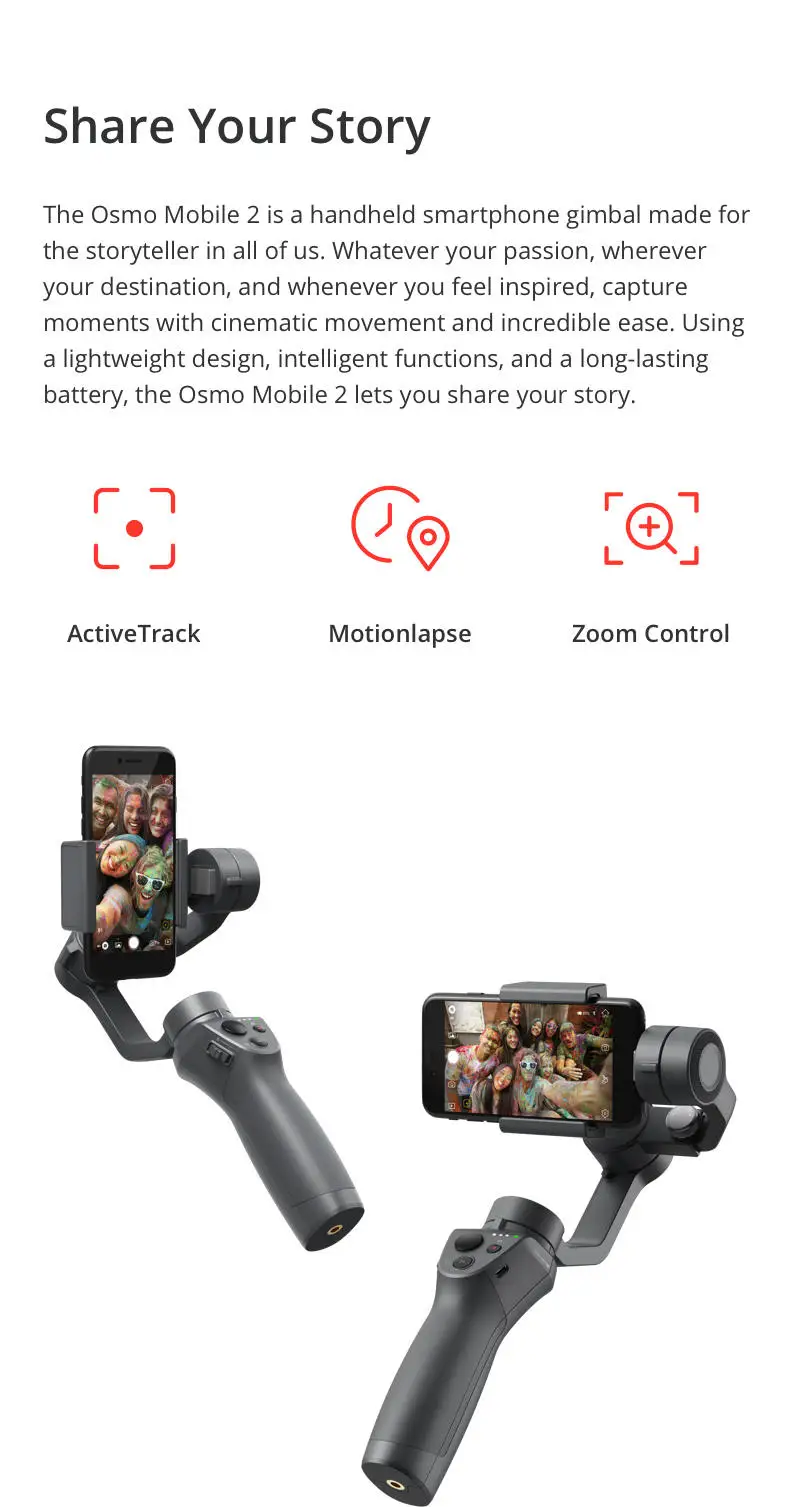 DJI Osmo Mobile 2 ручной 3-AxisGimbal стабилизатор с плавным видео/движения Timelapse/панорама функции подходит для телефонов