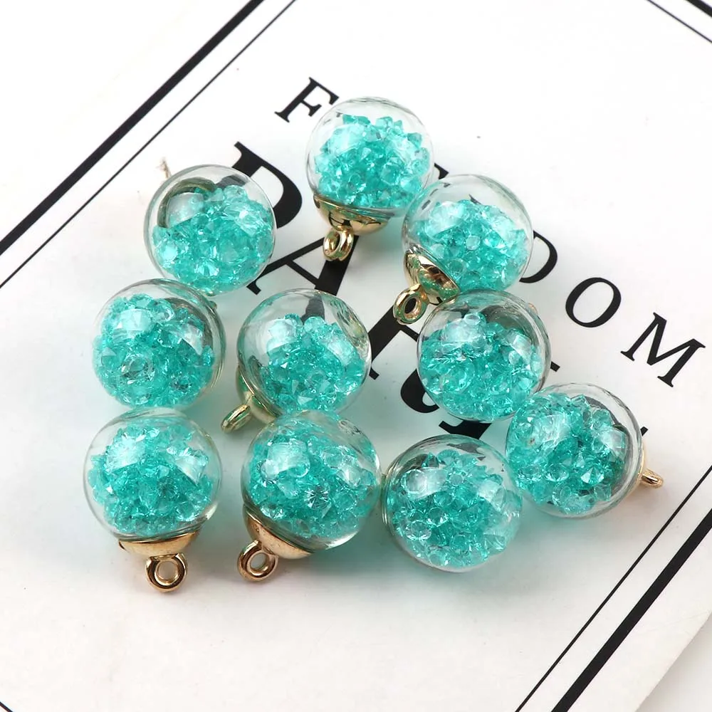 Aquamarine 10 шт. корейский стиль Красочный прозрачный стеклянный шар зыбучие пески двусторонний циркон для DIY Ювелирные серьги аксессуары - Окраска металла: Aquamarine