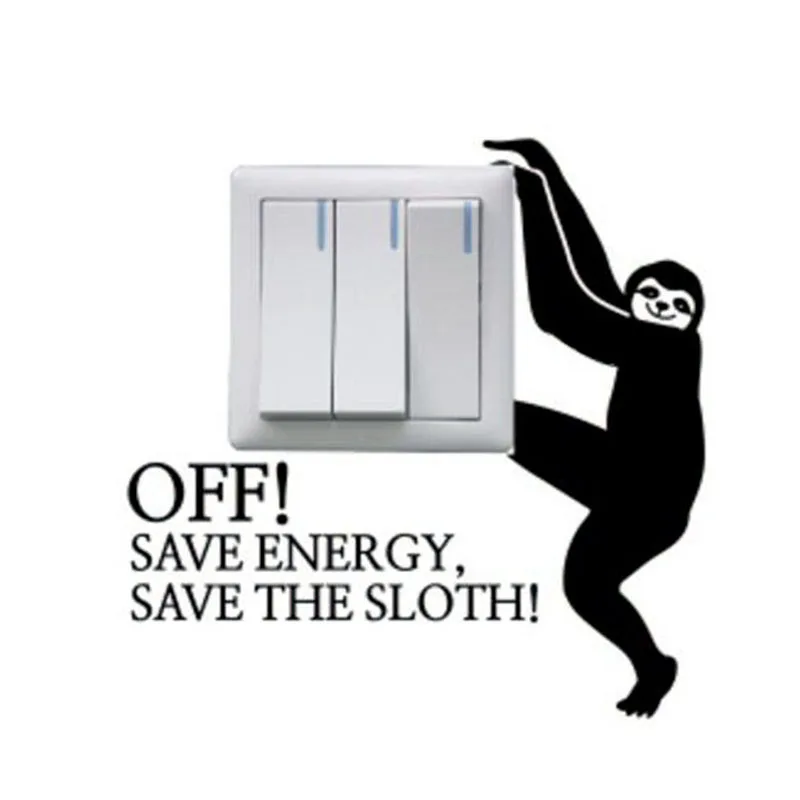 

SAVE ENERGY SAVE THE SLOTH Fashion Animal Switch Sticker Vinyl Wall Decals A0022