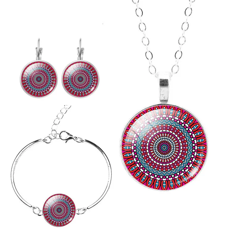 Новинка 2017 набор украшений Мандала Ом индуизм серебряная цепочка стекло кабошон
