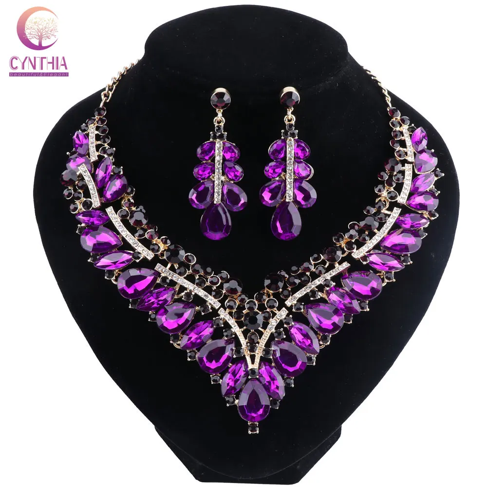 Модные женские свадебные ожерелья наборы золотистого цвета колье со стразами в