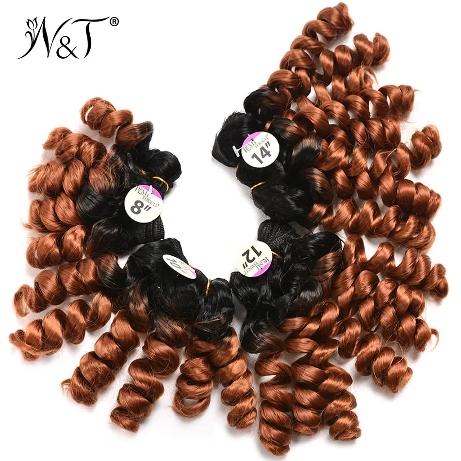 Ombre Bouncy Curl With Synthetic Closure 4pcs Curly Hair Weave New |