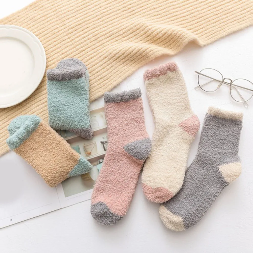 1Pair Coral velvet socks ladies winter home Warm Thicken Soft Casual Floor Elastic half | Женская одежда