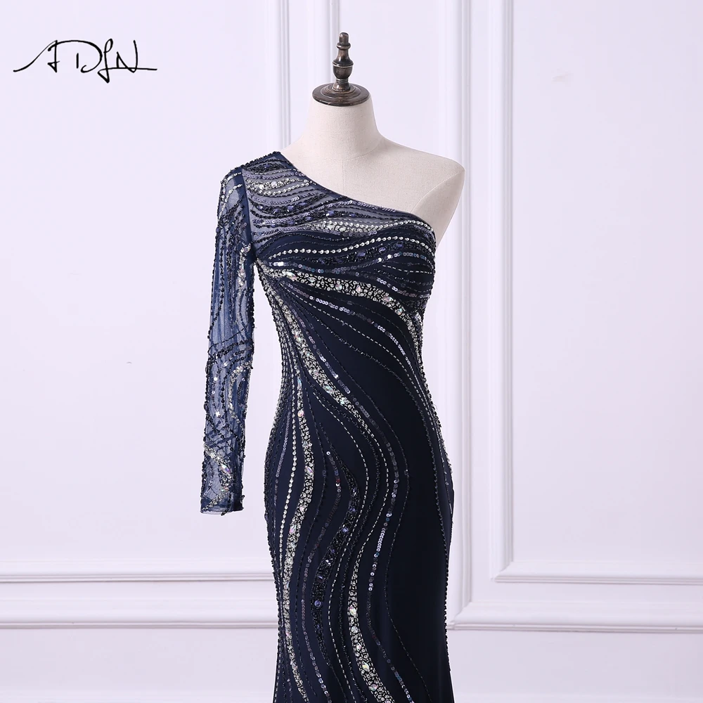 ADLN сильно бисером Длинные вечерние платья Русалка Одежда с длинным рукавом Bling