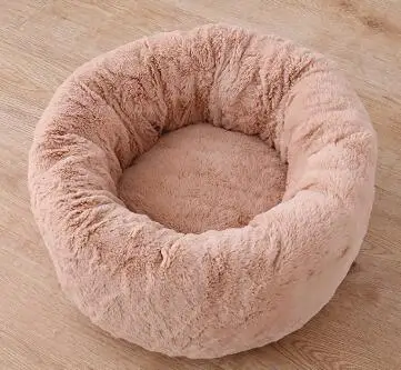 light brown Мягкие плюшевые питомники для кошек, согревающая корзина для маленьких собак, французский для бульдога чихуахуа, спальный лежак, диваны, круглые пончики, кошачья пещера - Цвет: light brown