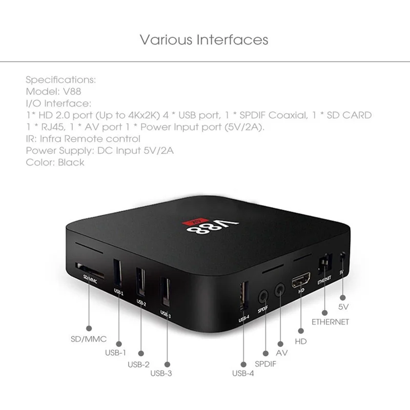 Домашний кинотеатр V88 RK3229 Смарт ТВ приставка плеер 4K четырехъядерный 8 Гб WiFi медиаплеер ТВ приставка умный HDTV приставка относится к Androi#8