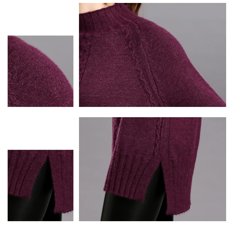 Женский свитер с воротником-стойкой однотонный вязаный пуловер завязками на