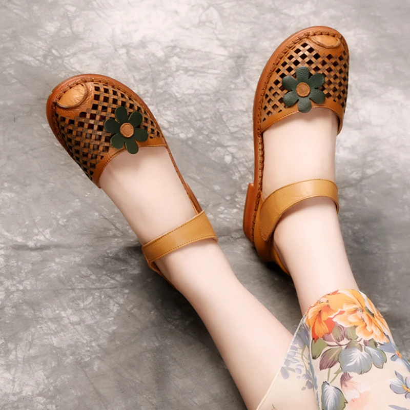 Женские сандалии в стиле ретро летние женские босоножки Обувь ручной работы из