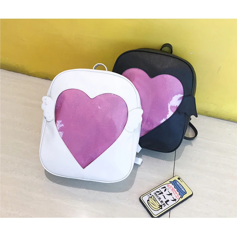 Милый рюкзак в форме сердца для женщин маленький прозрачный PU кожаный школьный