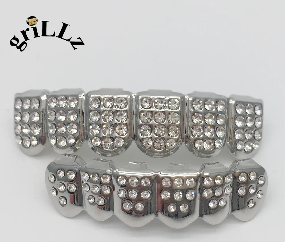 Фирменные хрустальные камни посеребренные сверкающие Зубные коронки с фианитом