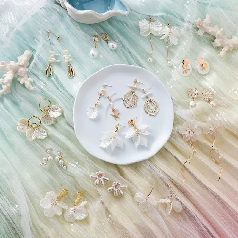 

MENGJIQIAO New Korea Japan Elegant Shell Starfish Drop Earrings For Women Sweety Simulated Pearl Pendientes Girl Party Jewelry