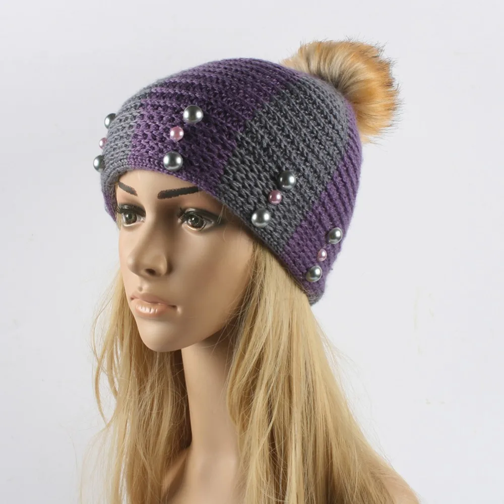 Для женщин жемчужина шерсти зимние Шапки Обувь для девочек вязаная шерстяная
