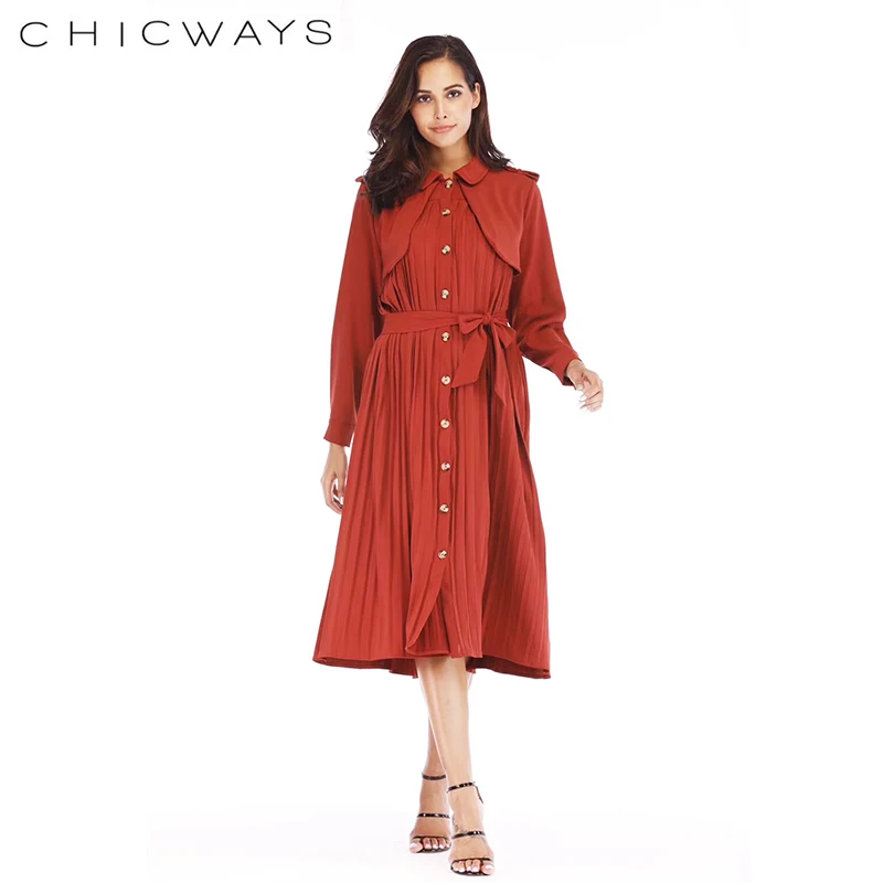 CHICWAYS 2019 шифон цветочный принт тонкий отложной воротник однобортное Платье