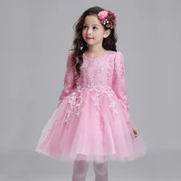 2022 new autumn long sleeves wedding flower party girl dress kids baby elegant birthday christmas clothes children pink dress