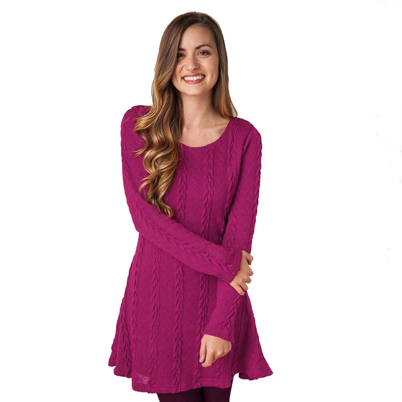 

YRRETY Women Sweater Dresses Long Sleeve Casual Cotton Plus Size S-5XL Autumn Winter O Neck Twist Knitted Pullover Mini Clothes