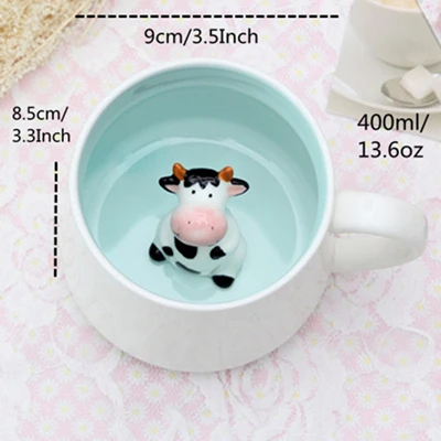Cow VILEAD 400 мл керамическая стерео кружка для молока с животными креативная бутылка для воды Милая мультяшная чашка кофе пара чашки офисные кружки для напитков - Цвет: Cow