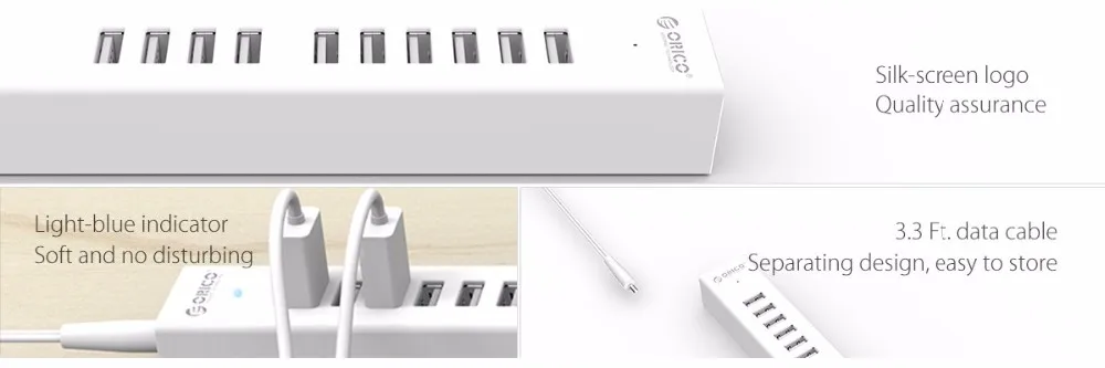 ORICO H1013 10 портов USB 2,0 концентратор для ноутбука MAC идеально с 100 см кабель для передачи данных-черный/белый