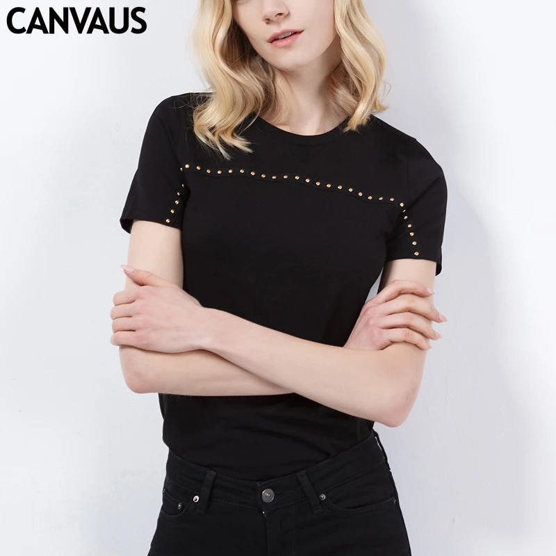 CANVAUS Футболка Хлопок Повседневная Черная футболка с коротким рукавом Camiseta Mujer Femme