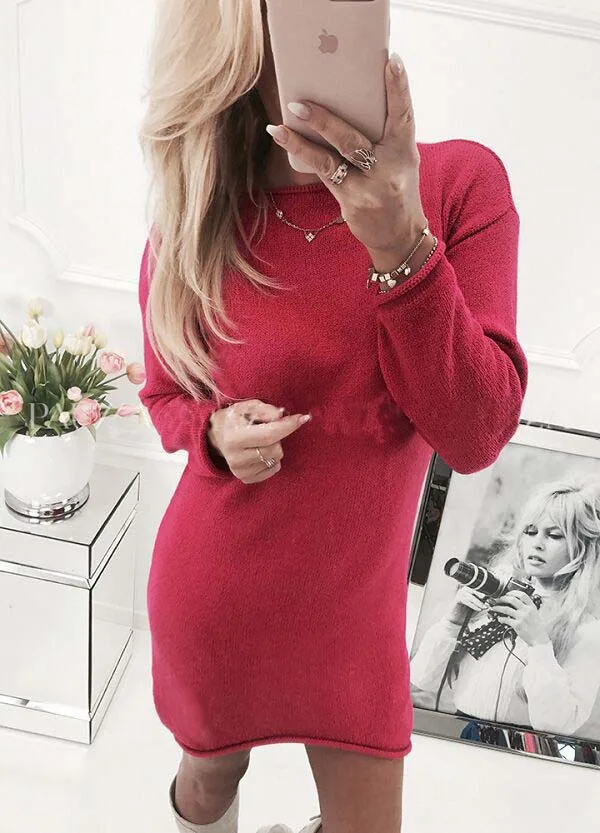 2018 женское осенне-зимнее платье с длинным рукавом однотонные женские свободные