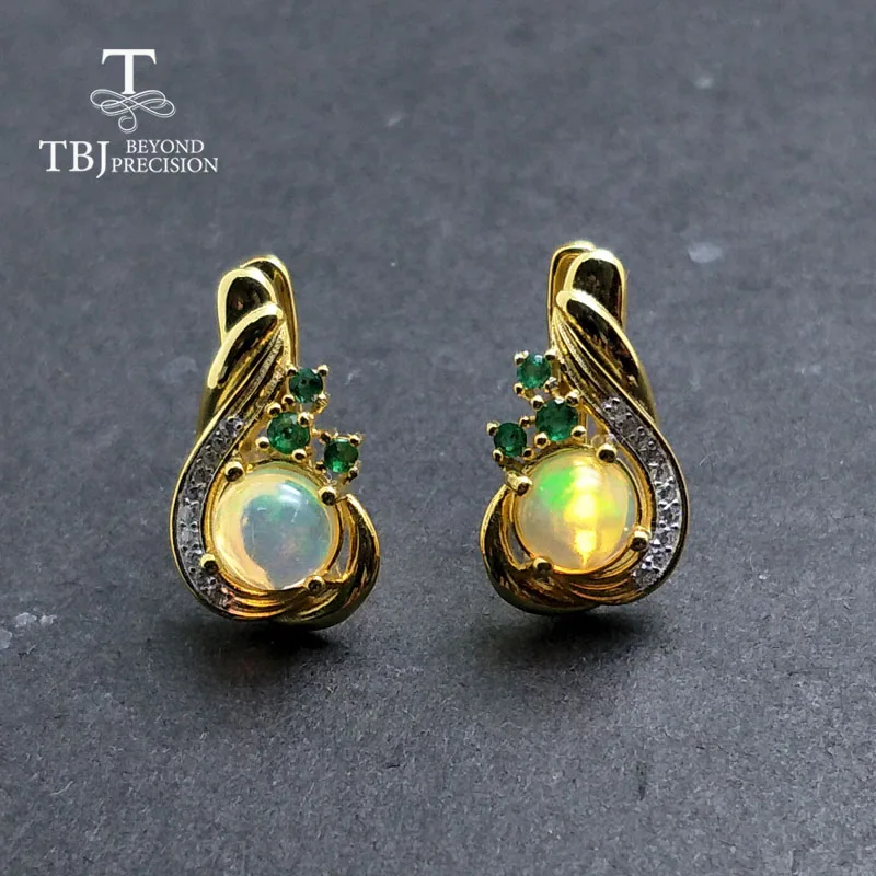 TBJ новая застежка серьги с натуральным эфиопским опалом круглые 6 мм 1.5ct