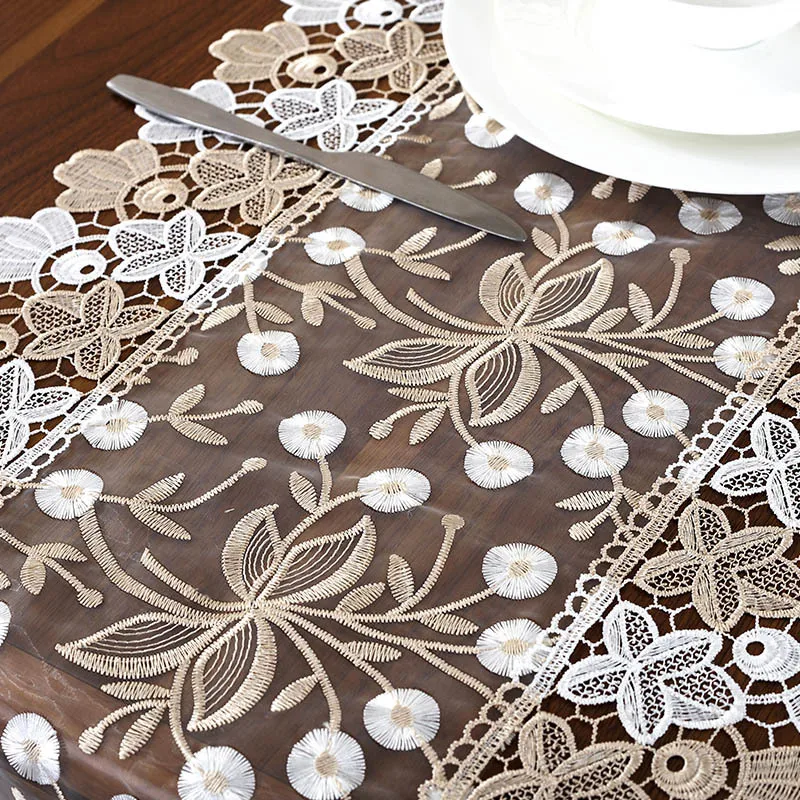 

Newest Design Floral Embroidered Lace Table Runner French Romantic Tablecloth Hotel Decoration