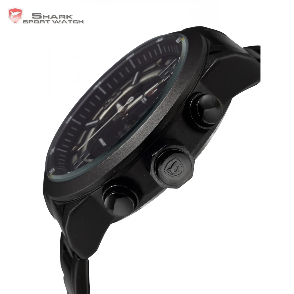 Акула часы люксовый бренд мужчины Relogio двойной время дата день из нержавеющей