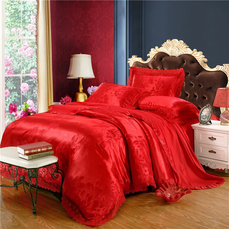 Роскошный сатиновый жаккардовый Комплект постельного белья queen/king size, Комплект постельного белья золотого и серебряного цвета, 4 шт., хлопковый Шелковый кружевной пододеяльник, Комплект постельного белья