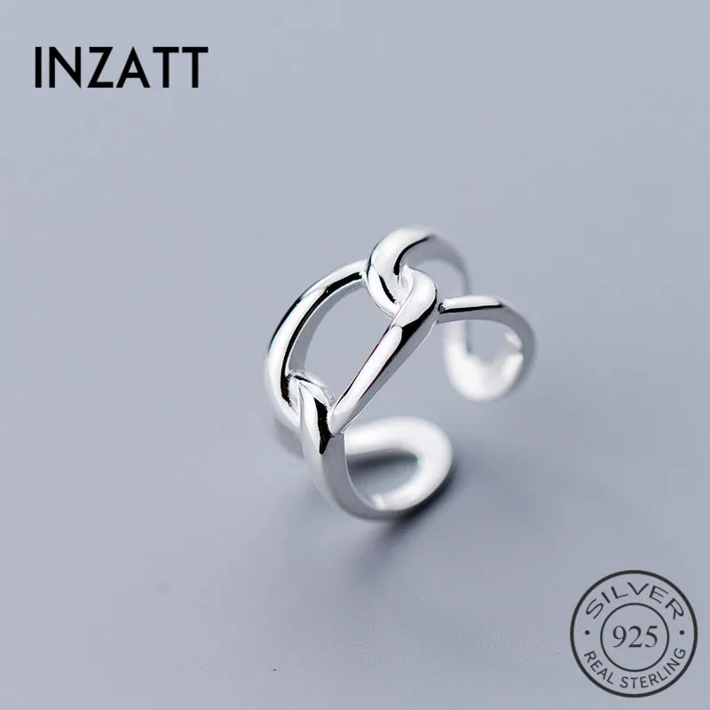 

INZATT Real 925 Sterling Silver Minimalist Hollow Opening Ring For Women Party Geometric Link Hyperbole Fine Jewelry Accessories
