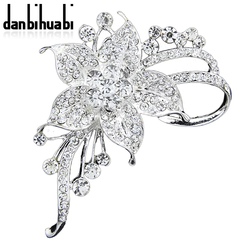 Danbihuabi Новая мода Шпильки Броши украшения белые цветы кристалл брошь для Для