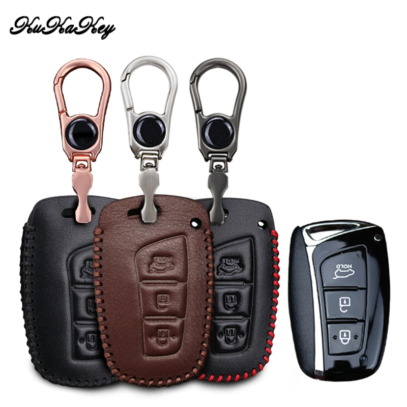 Кожаный чехол для автомобильного ключа с держателем ключей Hyundai ix45 Santa Fe (DM) Tucson Grand