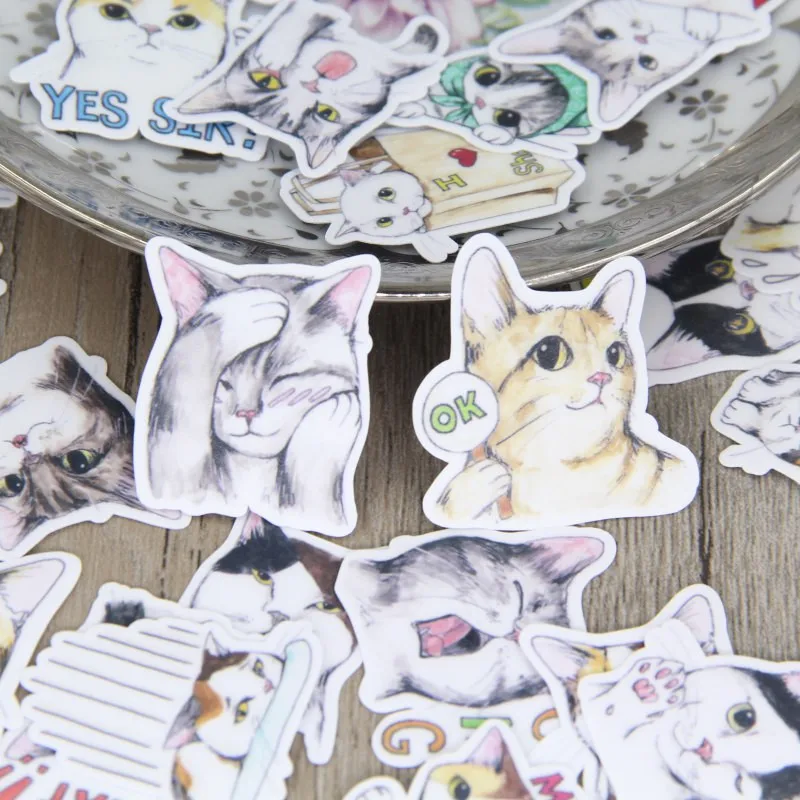 40 Pcs/lot Cute hand painted cat Sticker Decal For Phone Car Case Waterproof Laptop Album diary Backpack Kids Toy Stickers | Игрушки и