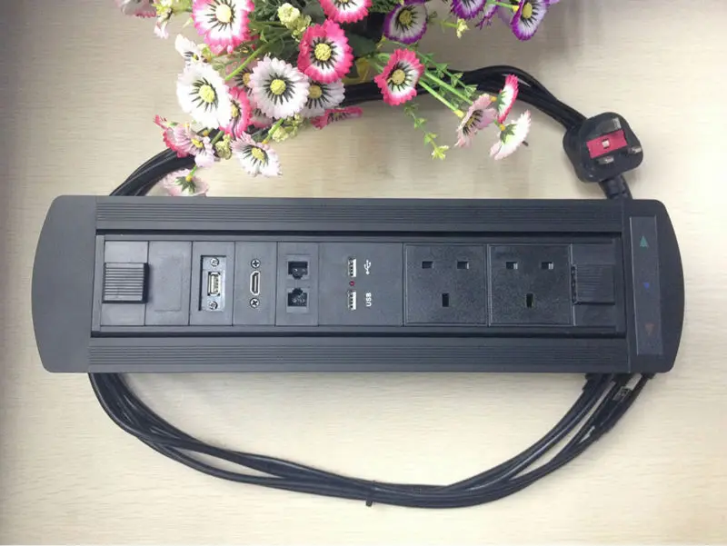 

EU/UK Plug Electric rotation Desktop socket /hidden/ multimedia HDMI RJ4 USB charging socket/Can choose function module/ DF-005