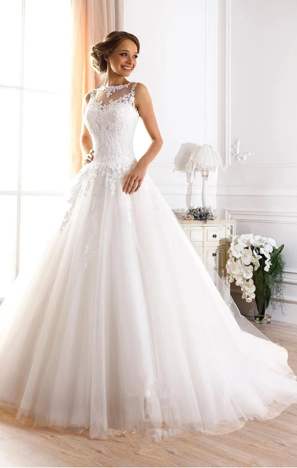 2017 на заказ Vestidos De Novia A Line Иллюзия декольте сексуальное свадебное платье с