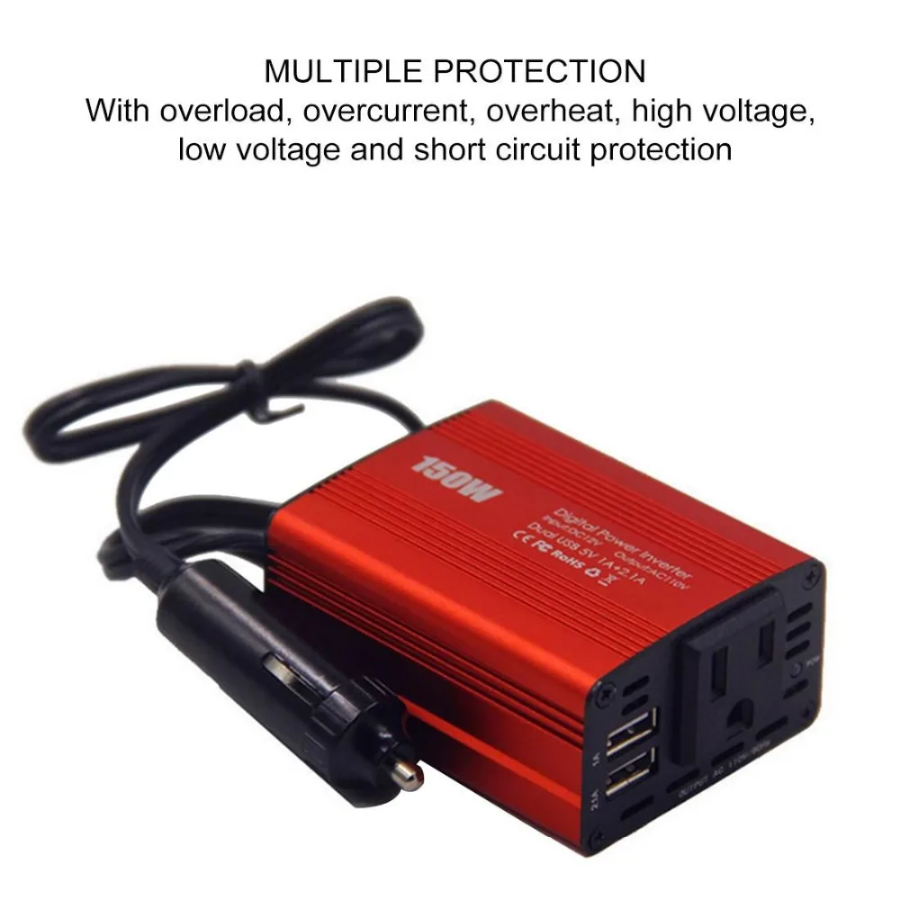 Car Use Inverter 150W 12V to 110V Dual USB Ports European Standard Red | Электроника