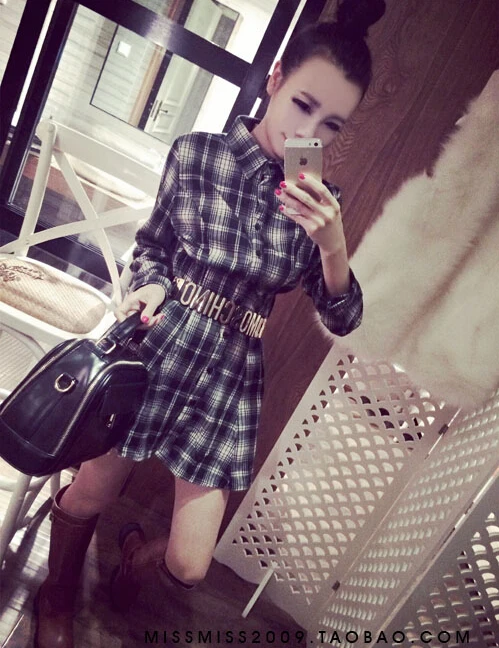 New arrival winter casual plud thick tops dress Korean version plaid shirt H2411 | Женская одежда