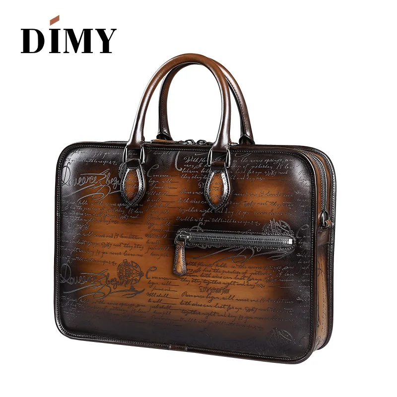 DIMY 2018 Designer Cow Leather Briefcase Men Business Letter Briefcases Christmas Gifts Shoulder Bags 14-15 Inch Laptop Bag