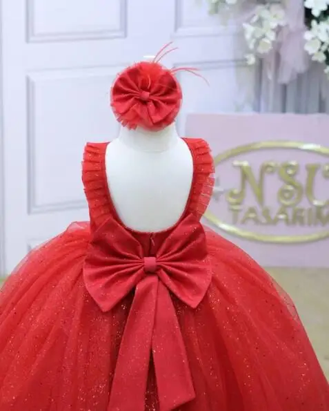 Bling bling tulle open back Floor length little princess red ball gown Pageant dress for girl glitz and Easter celebration | Детская