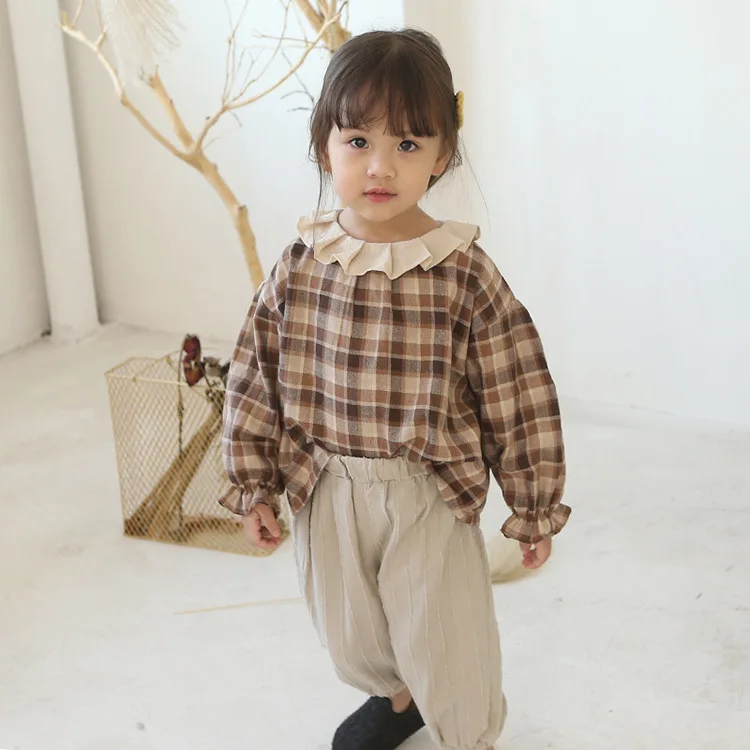 

Celveroso Toddler Girl Shirts 2018 autumn Fashion plaid Baby Girls Blouses Cute Long Sleeve Ruffle Tops Kids Clothes Casual tops