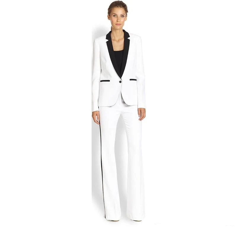 Jacket+Pants Women's Business Suit White Female Office Uniform Ladies Formal Trouser 2 Piece Suit Single Breasted Black Lapel