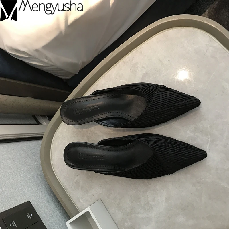 Шлёпанцы женская обувь с острым закрытым носком летние шлепанцы тонкий каблук