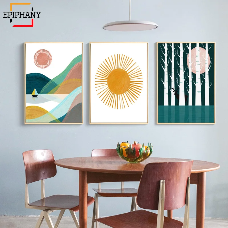 Скандинавская Настенная картина с изображением заката тропического пейзажа