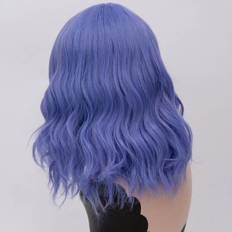 MSI Wigs, короткие синтетические парики для косплея, розовая сетка, блонд, волнистый парик с челкой, натуральный фиолетовый, розовый, Омбре, парики для женщин, 22 цвета - Цвет: sky blue
