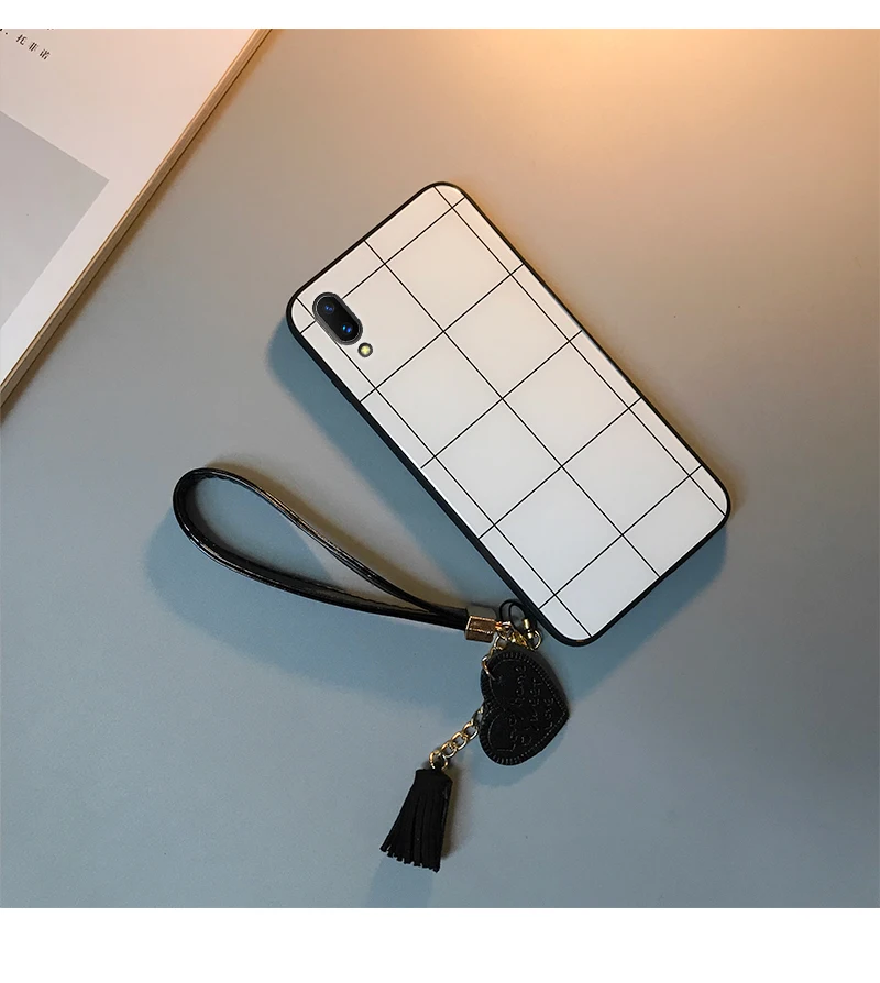 OUKAIXI Black white minimalist lattice Phone Case for Huawei mate10/9/20 case on huawei mate9 Soft Edge PC+Glass Back Cover |