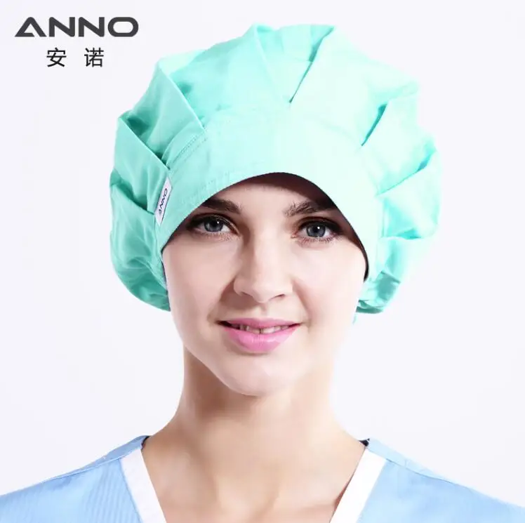 A-QianLv-Cap ANNO сплошной цвет шапочка для больницы медицинская шапочка одноразовые рабочие шапки для мужчин и женщин буффан скраб защитные колпачки хлопок хирургическая шапочка - Цвет: A-QianLv-Cap