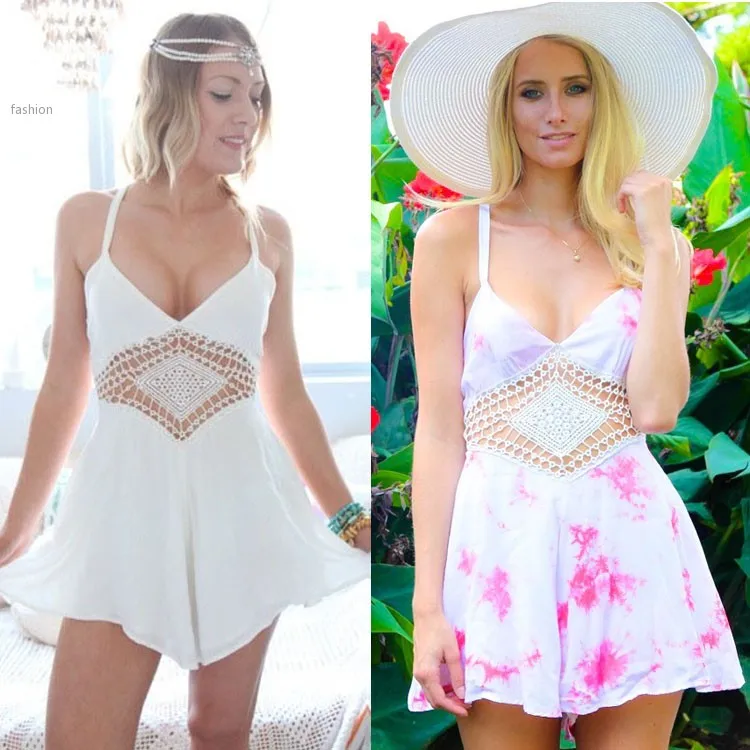 Большой женщины белый комбинезон элегантный стиль принт playsuit лето короткая