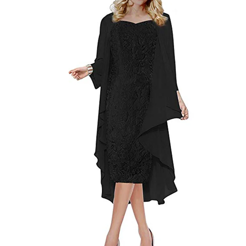 Женское кружевное платье Joineles осеннее из двух предметов с шифоновым пиджаком