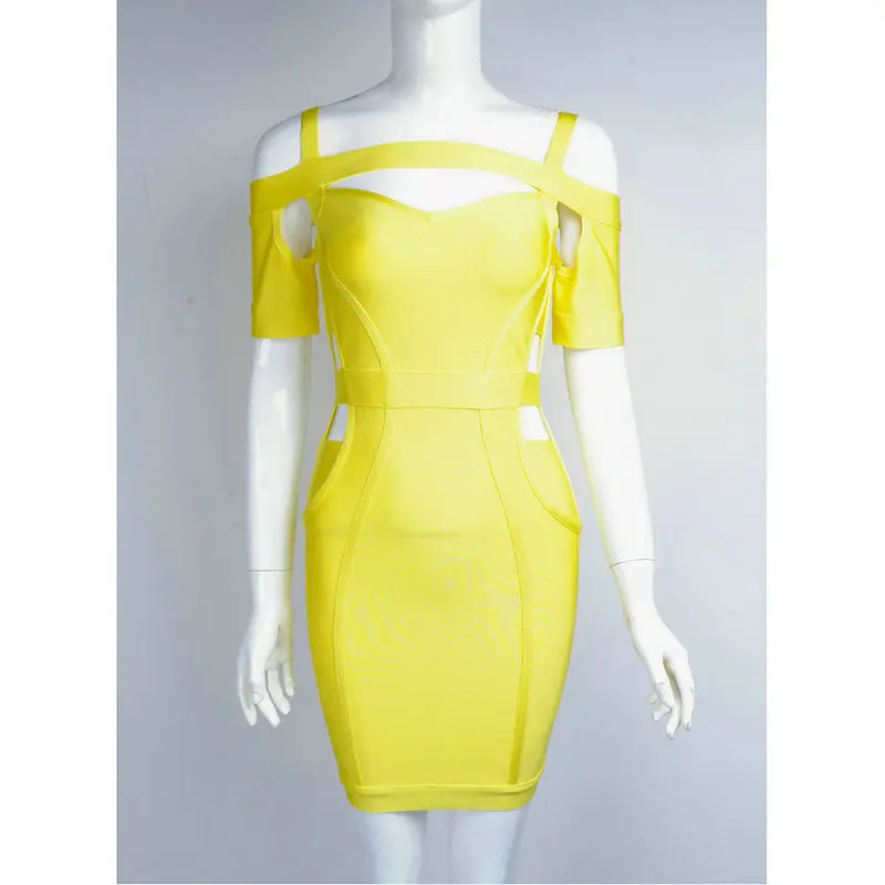 Summer Fashion Sexy Short Sleeve Yellow Bandage Dress 2017 Elegant Designer Party | Женская одежда
