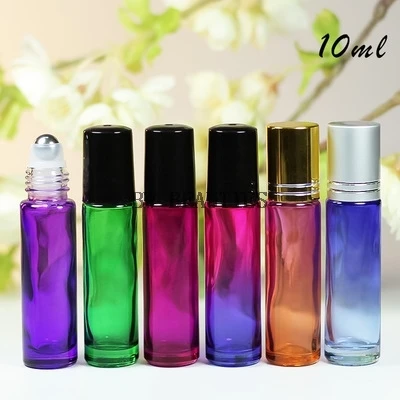 

500Pcs/Lot 10ml Gradient Color Essential Oil Empty Perfume Bottle 10cc Roller Ball Thick Glass Roll On Durable For Travel